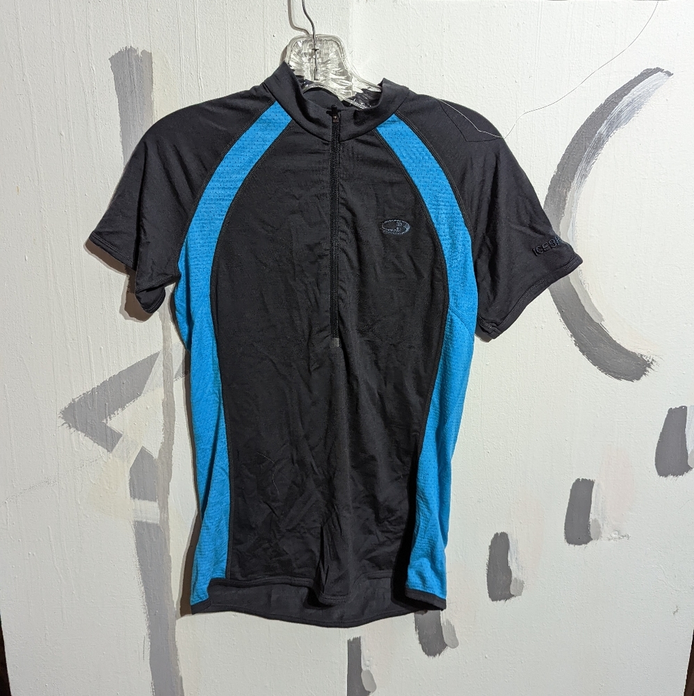 EUC Icebreaker merino wool 1/2 zip navy & bright blue women's small